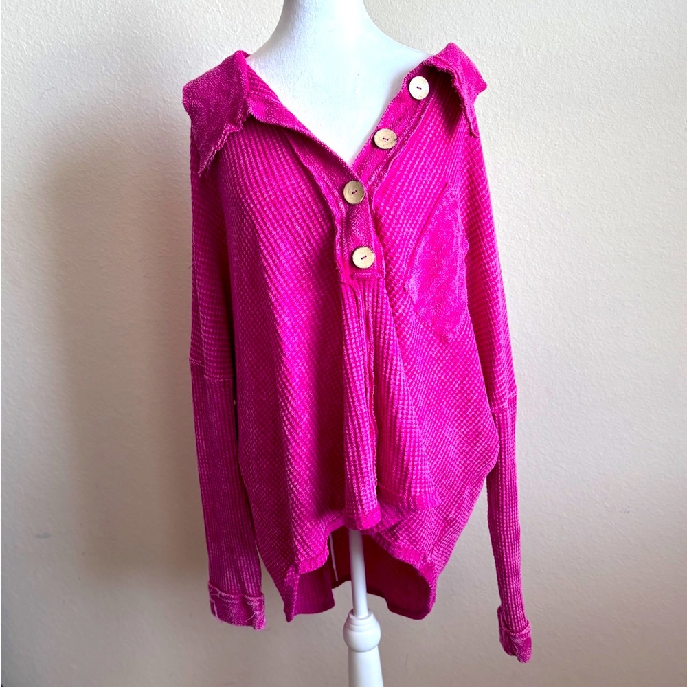 Blue Buttercup pink flannel longsleeve top. Size S